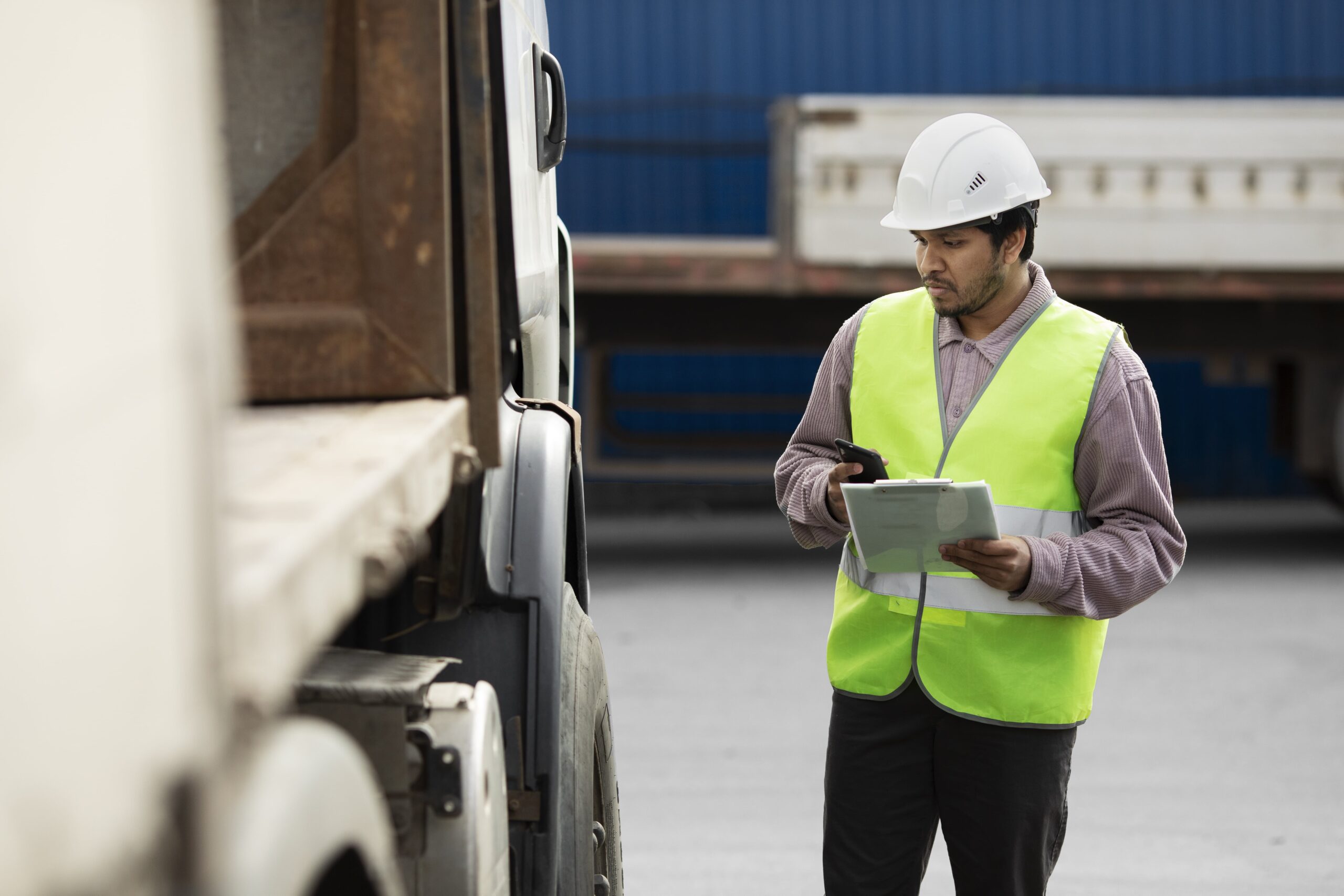 Un transporteur vérifiant l'état de la marchandise